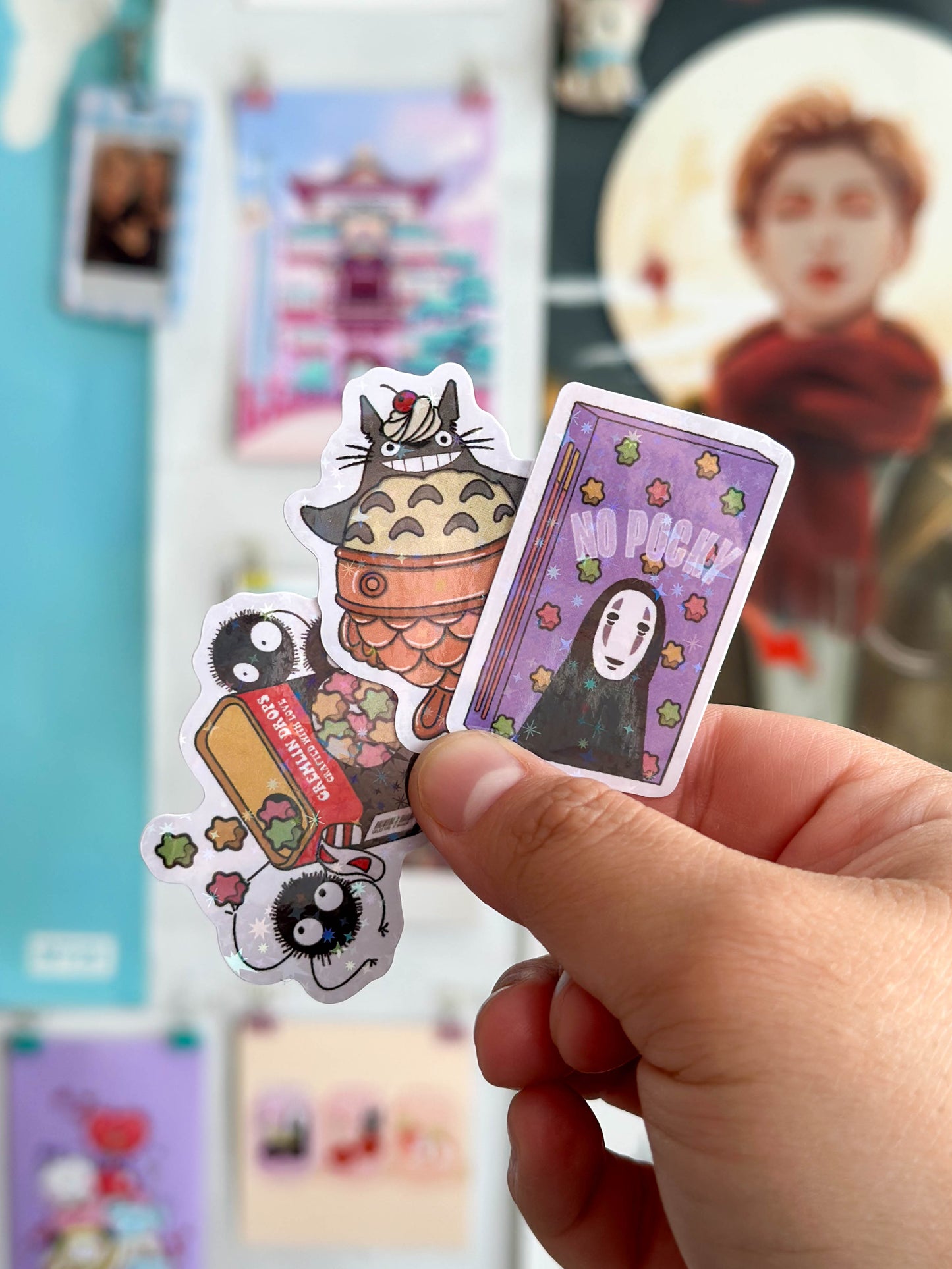 Studio Ghibli Holographic Sticker Flakes | Totoro Ice Cream | No Face Pocky | Soot Gremlin Drops (Susuwatari)