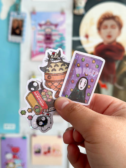 Studio Ghibli Holographic Sticker Flakes | Totoro Ice Cream | No Face Pocky | Soot Gremlin Drops (Susuwatari)