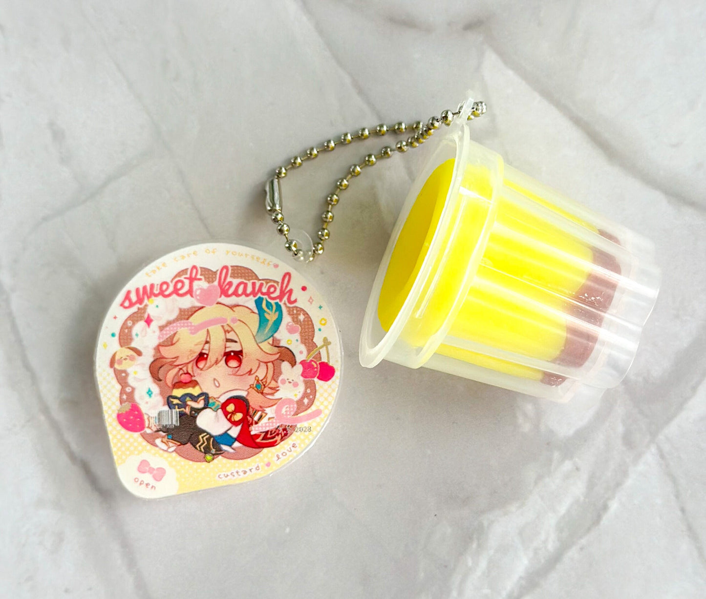 Kaveh Squishy Pudding Cup Keychain Charm